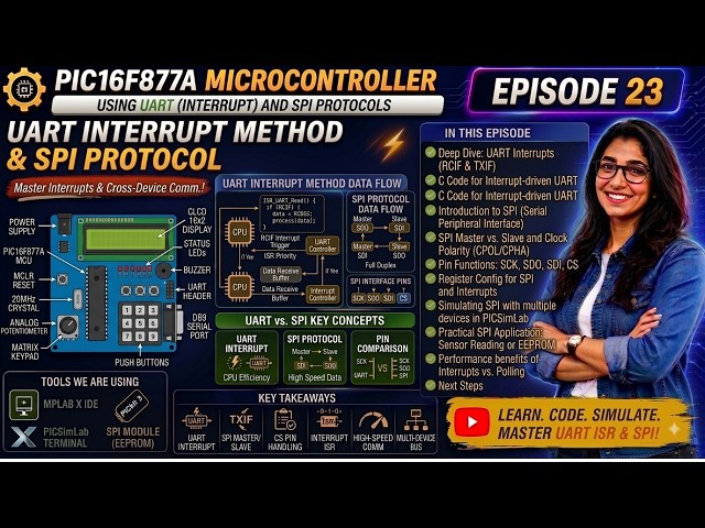 PIC16F877A Projects with PICSimLab | Episode 23: Communication Protocols UART Interrupt Method & SPI
