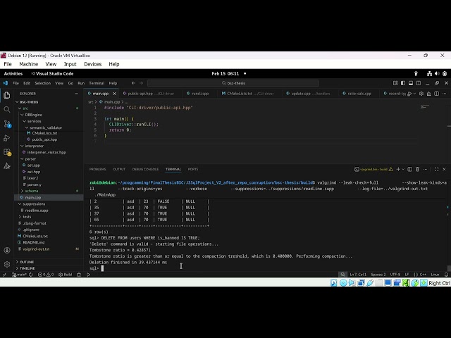 BSc Thesis demonstration - Simple version of a Relational Database Management System