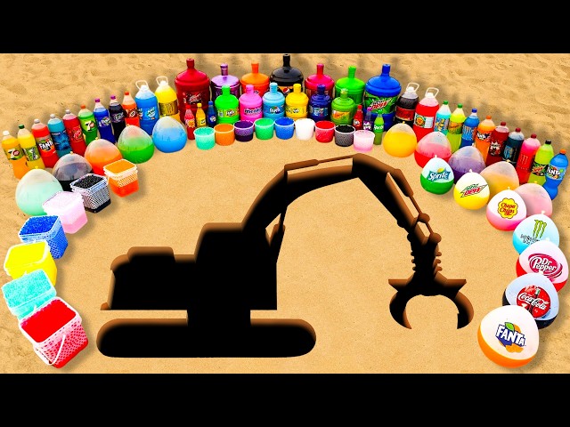 Experiment: Giant Rainbow Excavator Crane hole Eruption from Balloons of Orbeez, Coca Cola vs Mentos