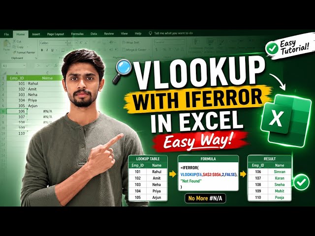 VLOOKUP with IFERROR in Excel | #N/A Error Fix | Advanced Excel Tutorial Hindi