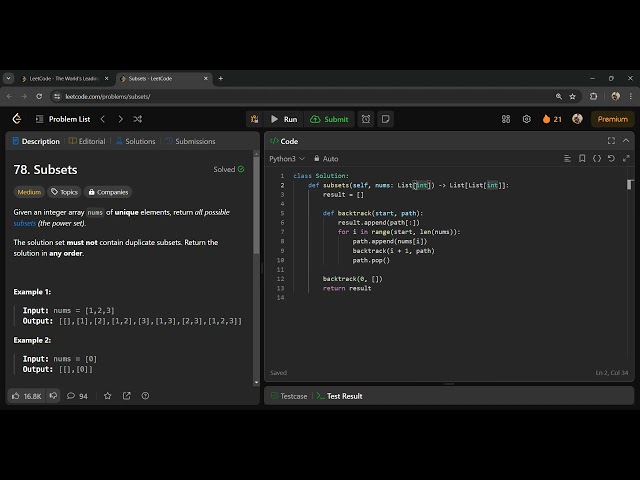 78  Subsets | LeetCode Python Solution