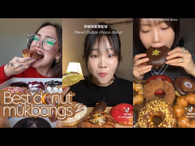 BEST DONUT MUKBANG COMPILATION!! 14 MINUTES. DUBAI CHOCOLATE DONUT AND OTHERS!🍩🍫🥜🌰