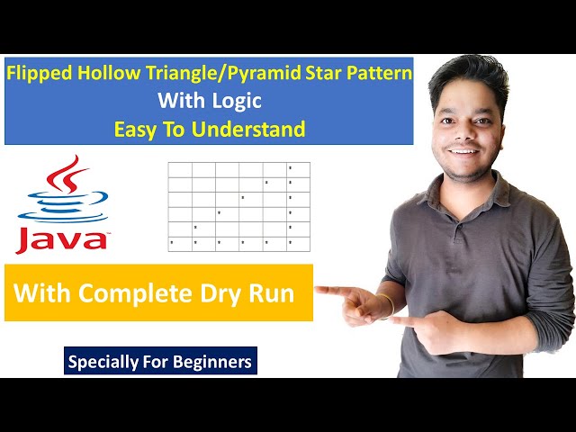 Star Pattern - 16 How to Print Flipped Hollow Triangle/Pyramid Star Pattern Using for Loop in Java