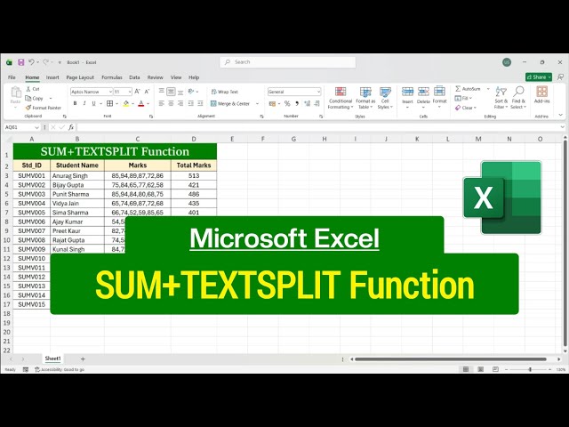 MS Excel - SUM + TEXTSPLIT Function | SUM with TEXTSPLIT Formula in Excel
