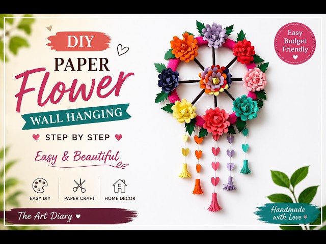 DIY Paper Flower Wall Hanging 🌸 | Easy & Beautiful Home Decor | Step-by-Step Paper Craft