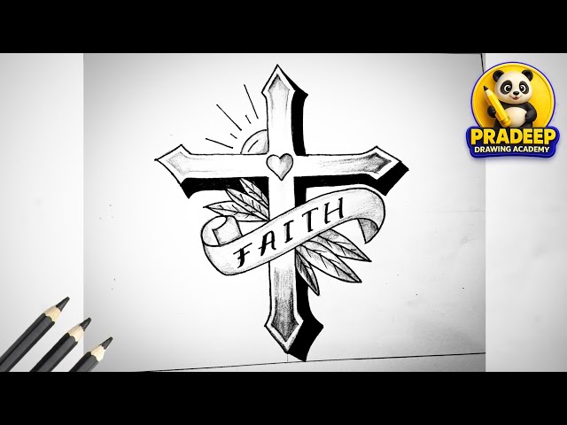 FAITH Cross Drawing ✝️ | Easy Christian Drawing | Step by Step Pencil Drawing