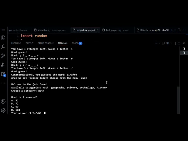 CS50P Final Project: A Python Game Hub