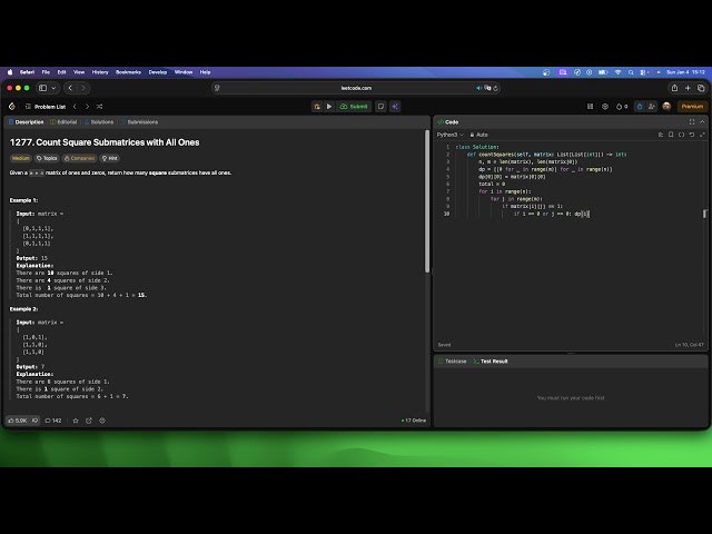 No Sound Leetcode 1277: Count Square Submatrices with All Ones