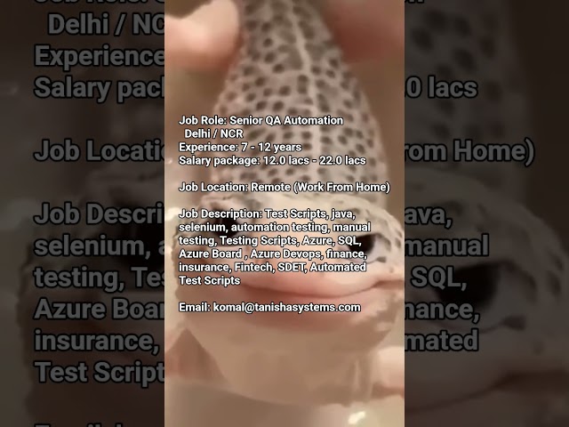 Job Role: Senior QA Automation Engineer | Experience: 7-12 years | Remote (WFH) @qaexplorerclub