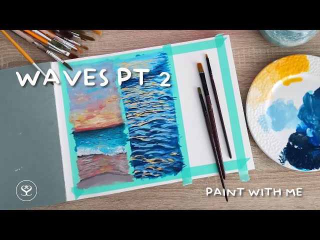 Gouache waves pt 2 - Paint with me REAL TIME - long & calming video