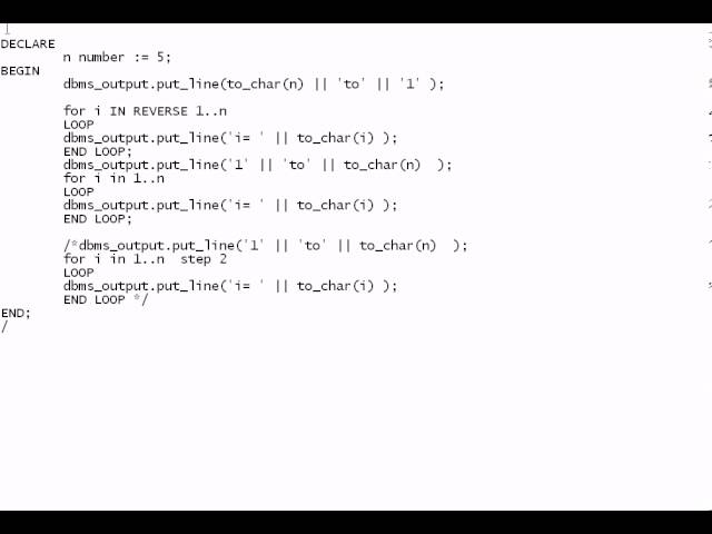 for loop example in oracle  in PL SQL