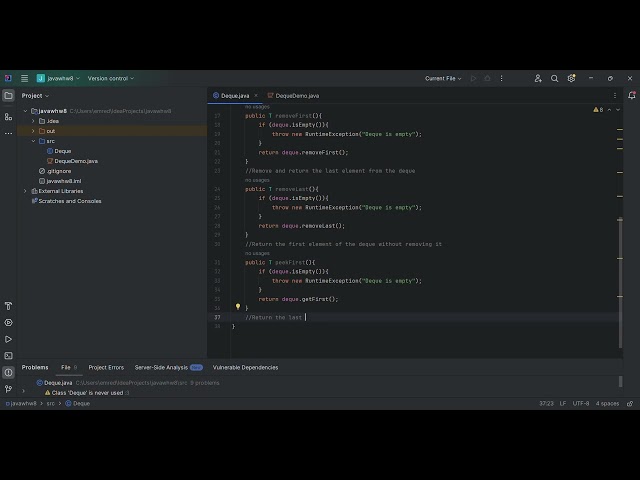 java homework week 8 – Deque java
