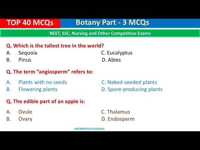Botany MCQs | Top 40 MCQs | Part - 3 | Biology MCQs | Science MCQ | NEET & Other Competitive Exams