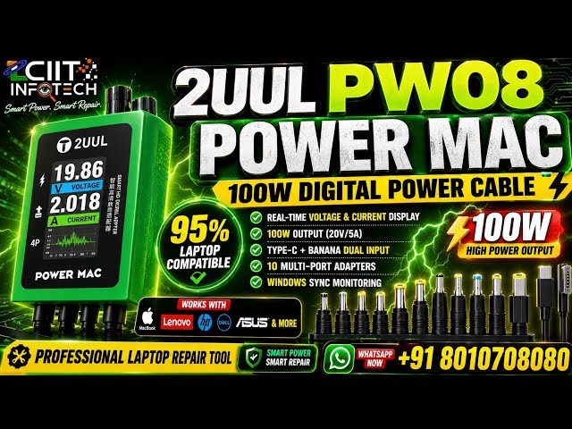 2UUL PW08 Power Mac 100W  |  Laptop & MacBook Power Test Cable | Voltage & Current Display