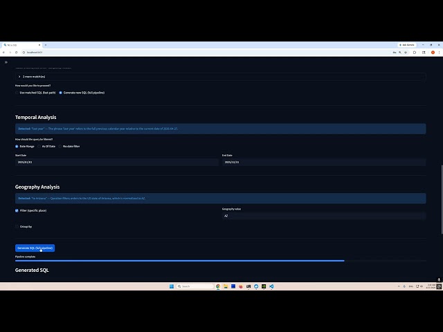 NL2SQL full SQL generation pipeline run