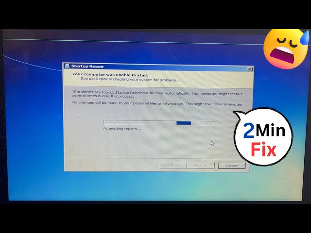 Startup Repair Windows 7 | Your Computer Was Unable to Start 