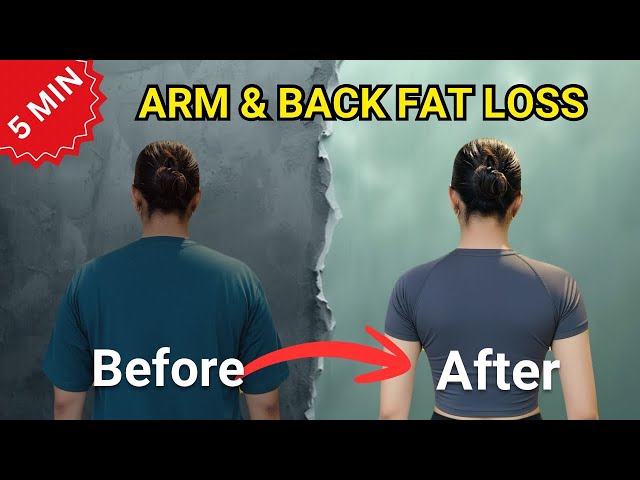 🔥 5 Easy Exercises to Lose Arm & Back Fat in 5 Minutes | Home Workout for Beginners (No Weights)