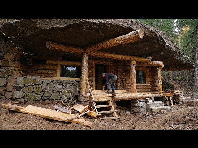 Building a Secret House Under a Giant Rock Deep in the Forest | Full Process