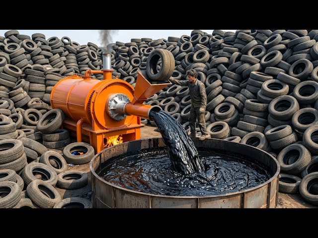 Most incredible Oil Extraction Process from Old Used Tires Recycling | Oil Production Process Video