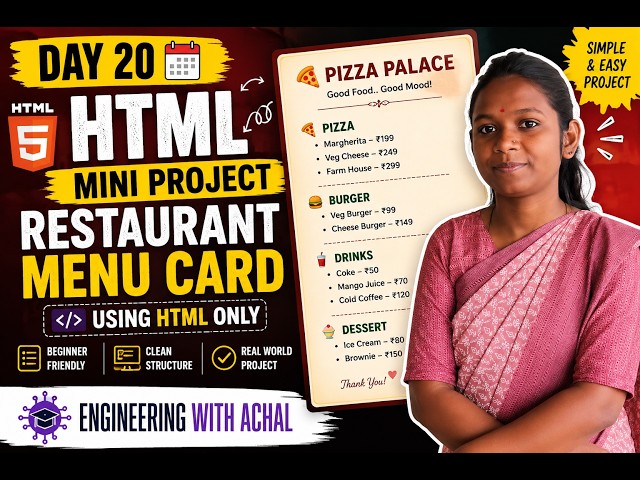 HTML Mini Project | Create a Restaurant Menu Card Using HTML Only | HTML Tutorial Day 20