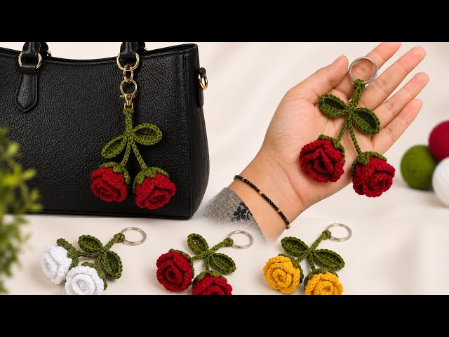 Crochet Rose Keychain | Beginner Friendly | Explained Step by Step | Bag Charm