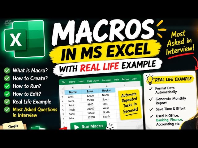 🔥 Macros in MS Excel | Real Life Example | Most Asked Interview Questions | Excel VBA Macros**#excel