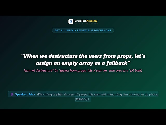 🚀 Day 21 - Weekly Review & JS Discussions | English for Frontend Developers