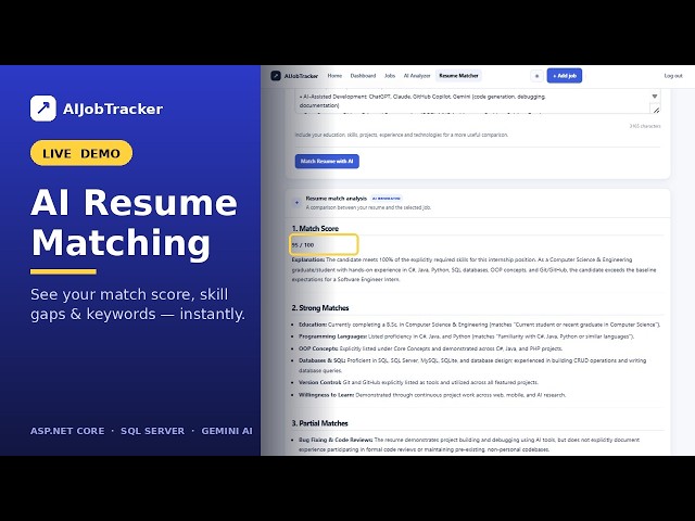 AIJobTracker Demo | AI Resume Matching & Job Analyzer | ASP.NET Core MVC