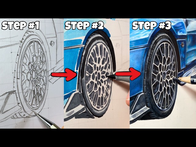 How To Draw Realistic Car Wheels In 3 SIMPLE Steps