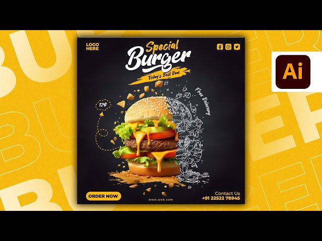 Illustrator CC Tutorial | Graphic Design | Modern Burger Poster  Design tutorial 🍔⚡.
