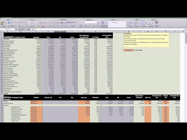 Home Construction Spreadsheet Tutorial