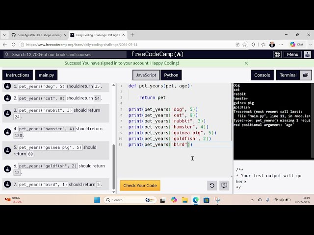 Pet Age Calculator - 14 July 2026 - Python Version on freeCodeCamp