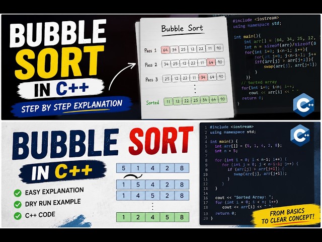 Bubble Sort in C++ Explained | Complete Beginner Tutorial + Code