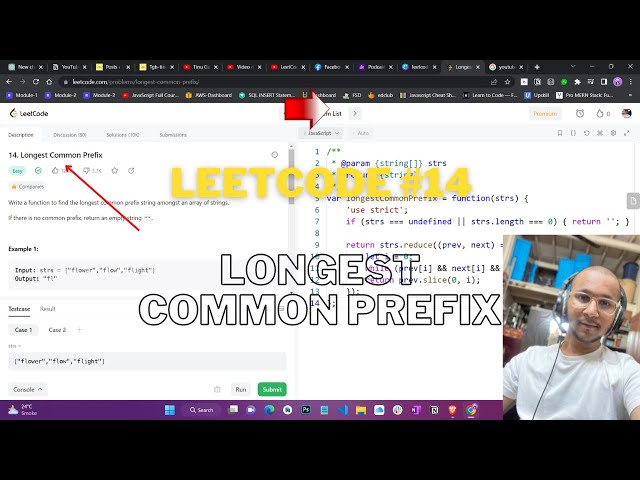 #leetcode  #14 Longest Common Prefix in Javascript Code Fastest Solution