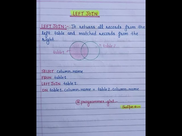 SQL Joins | Handwritten notes | Inner join , left join , Right join , Full join || #sql #joins
