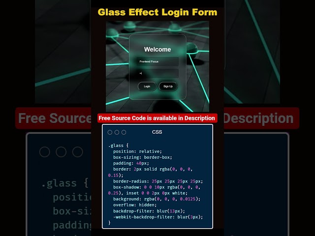 🔥 Glassmorphism Login Page | HTML & CSS | Modern UI #Shorts