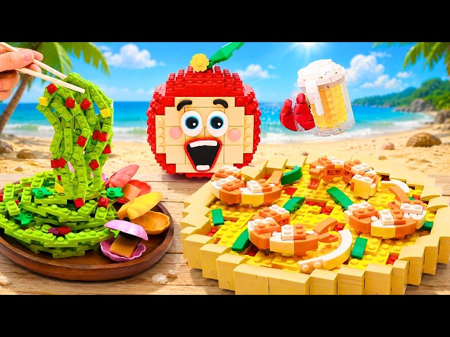 LEGO DOMINO SEAFOOD - Domino Pizza and Fast Food Challenge at the Summer Beach | Apu Funz