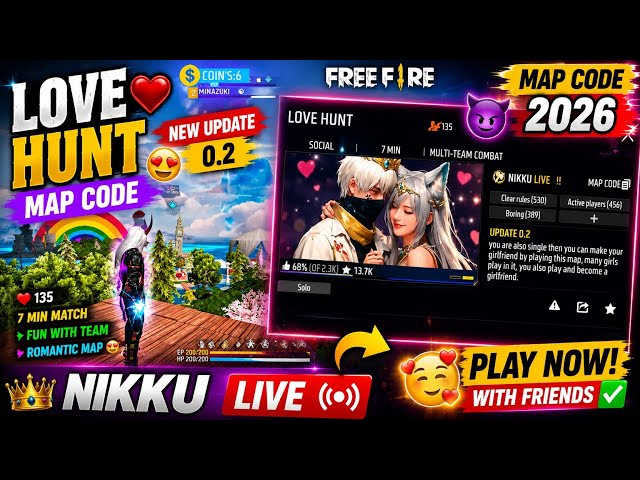 Free Fire Love Hunt Map Code 2026 ❤️ New Romantic Craftland Map | Nikku Live
