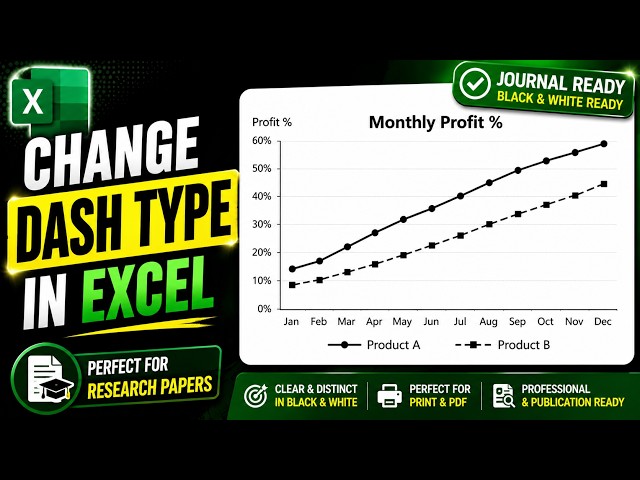 How to Change Dash Type in Excel Line Chart | Create Publication-Ready Black & White Graphs