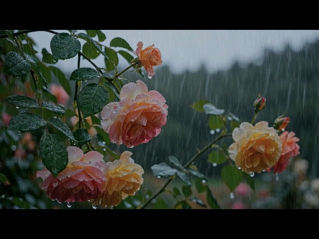 Gentle Real Garden Rain Sounds Falling on Flower Leaves | Fall Asleep Instantly with Nature’s Calm