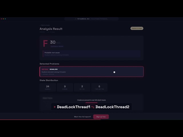 Java Thread Dump Analysis in 3 Seconds — Deadlock Detection Demo (ThreadMine)