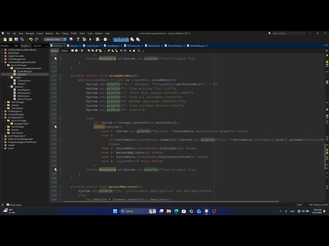 Customer Management System تطبيق عملي على | Java باستخدام Queue Stack Tree | Data Structures Project