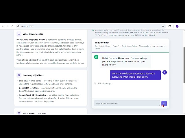 From Python Basics to Real System  | Week 1 Integrated AI/ML Project (FastAPI + CLI + React) #aiml