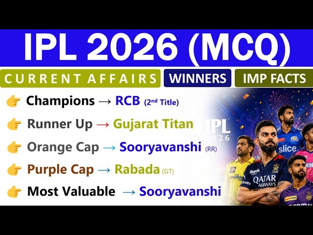IPL 2026 | IPL 2026 CURRENT AFFAIRS | WINNER LIST | IPL CHAMPIONS LIST 2026 | SSC, UPSC, RAILWAY