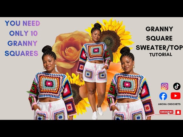 10 Squares=The ultimate Crochet-Bell Sleeve Sweater!🔥🔥