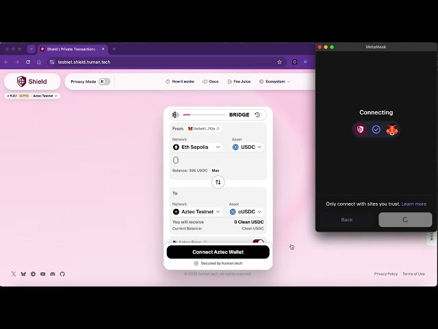 How to bridge to Aztec: full testnet walkthrough | Shield (shield.human.tech)