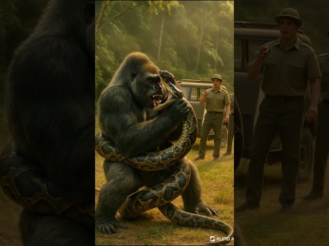 This Giant Python Tried to Swallow #animalfight #gorilla #gorillapower
