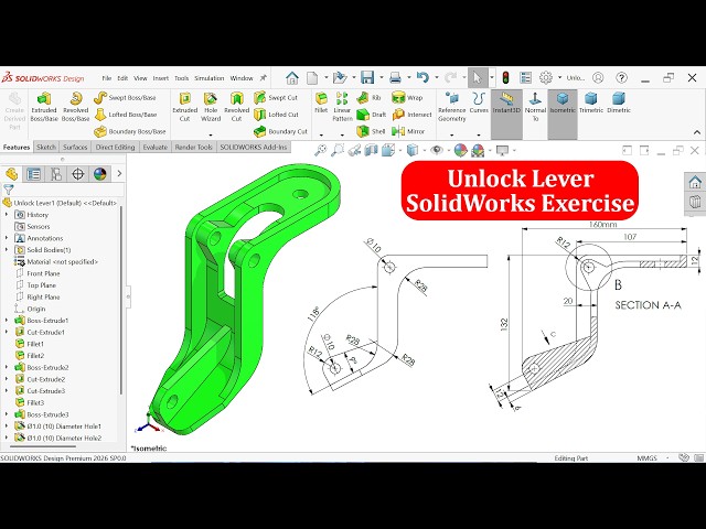 SolidWorks Exercise Unlock Lever Modeling