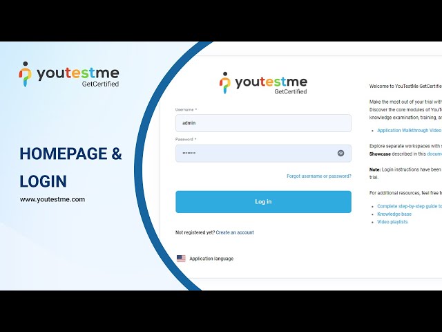 YouTestMe GetCertified 12.0 - Login and Homepage