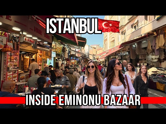 Istanbul 4K 🇹🇷 Old City Walking Tour | Inside Famous Eminonu Bazaar, Street Food & Clothing Markets